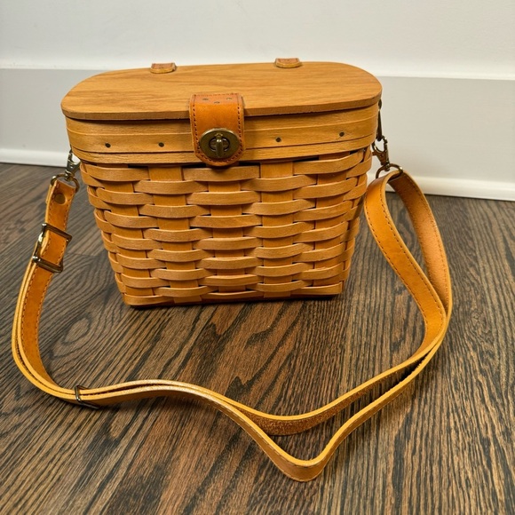 Longaberger 18210 wooden handwoven 1996 shoulder basket purse with leather strap - Picture 1 of 10